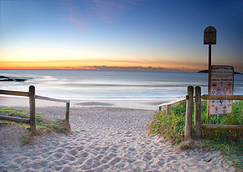 Sand, beach, sunrise, sky, beautiful scenery, nature HD wallpaper