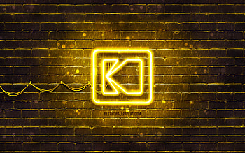 Kodak yellow logo, , yellow brickwall, Kodak logo, brands, Kodak neon logo, Kodak HD wallpaper