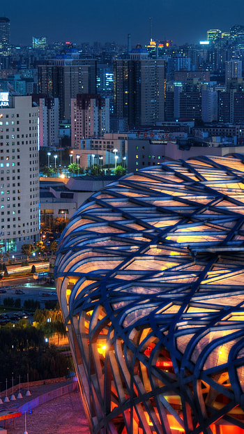 Olympic stadium, Beijing at night, , Explore Beijing HD phone wallpaper