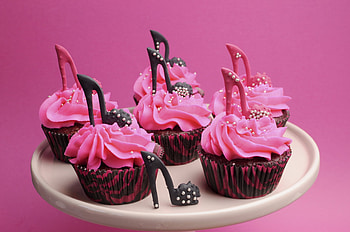 Cupcakes, sweet, stilettos, pink, shoes, chocolate, dessert, cupcake, food HD wallpaper