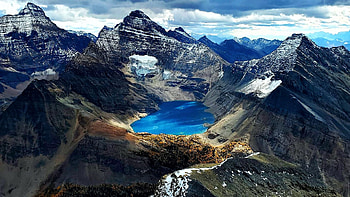 Lake MacArthur in Yoho NP, British Columbia, landscape, clouds, trees, sky, mountains, canada, rocks HD wallpaper