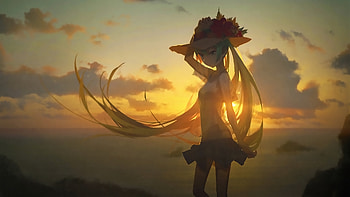 Hatsune Miku Hat Evening , hatsune-miku, vocaloid, anime, anime-girl, artist, artwork, digital-art, pixiv HD wallpaper