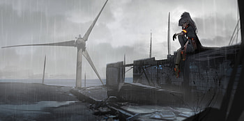 Sitting Alone In Rain, anime-girl, anime, artist, artwork, digital-art, artstation HD wallpaper
