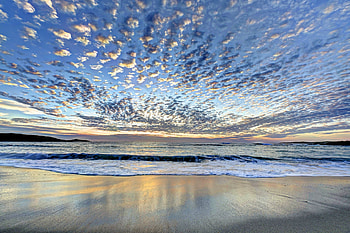 The Sky, sea, clouds, sand, beach HD wallpaper