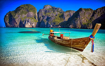 Boat island , Maya Bay1, Tropical escape, Oceanic serenity HD wallpaper