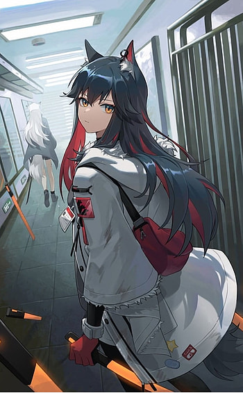 Arknights, art, black hair HD phone wallpaper