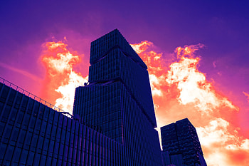 Buildings, sunset, offices, sky HD wallpaper