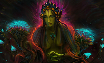 Fantasy girl, blue, black, art, girl, dark, woman, pink, fantasy, flower, red, luminos, flora HD wallpaper