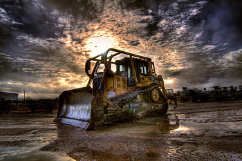 Bulldozer, mover, earth, sunset HD wallpaper