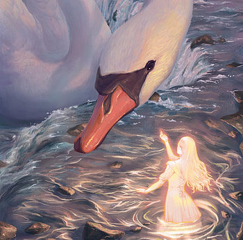 :), frumusete, bird, art, mini, girl, blacklamp, black lamp, fairy, fantasy, luminos, swan, giant, water, pasari HD wallpaper