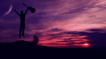 Guitar Jumping In Joy Silhouette, silhouette, guitar, graphy HD wallpaper