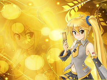 Glittering-Gold, cute, twin tails, long hair, gold, dress, abstract, blonde hair, female, sexy, yellow eye, hot, girl, , tie, hand, anime girl, anime, light, yellow HD wallpaper