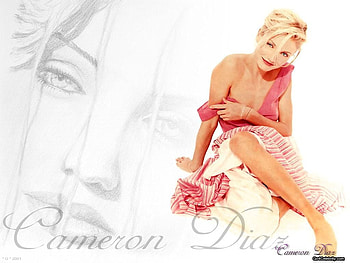 Cameron Diaz, pink, blonde, sexy dress, actress, draw, female HD wallpaper