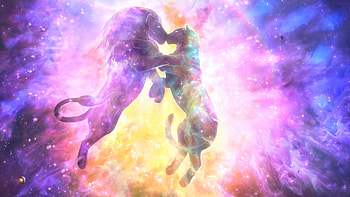 Art, Universe, Silhouettes, Starry Sky, Lion, Lioness, Kiss HD wallpaper