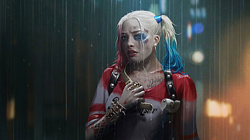 Harley Quinn In Rain, harley-quinn, superheroes, artwork, deviantart, two-toned-hair HD wallpaper