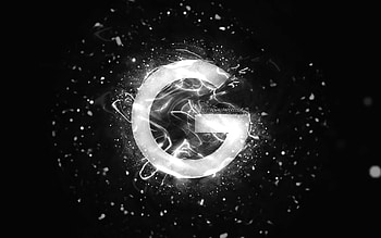 Google white logo, , white neon lights, creative, black abstract background, Google logo, brands, Google HD wallpaper