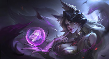 Ahri, purple, frumusete, fantasy, face, girl, zihan, fox HD wallpaper