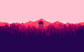Firewatch Landscape Fire Lookout Tower, firewatch, games, artist, artwork, digital-art, minimalism, minimalist HD wallpaper