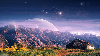 Mountain House Fantasy, mountain, house, fantasy, digital-universe, artist, digital-art HD wallpaper