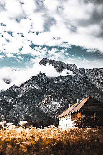 Nature, Clouds, Mountain, Vertex, Top, House HD phone wallpaper
