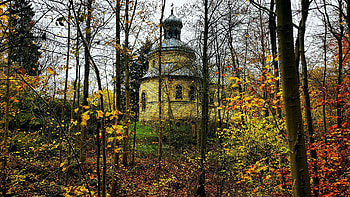 Chapel in Autumn Forest, trees, season, church, fall HD wallpaper