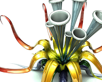 Metal Flower, abstract, petals, shine, colors, tubes, metal HD wallpaper