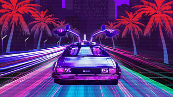 Delorean Cyberpunk Road , retrowave, synthwave, cars, artist, artwork, digital-art HD wallpaper
