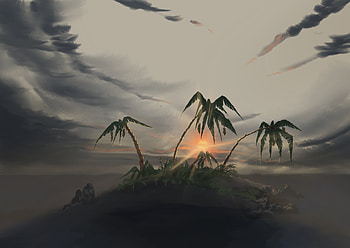 Landscape, Sunset, Art, Palms, Island HD wallpaper