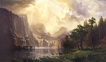 Mountain, Forest, Lake, Artistic, Landscape, Deer, Sky, Waterfall HD wallpaper