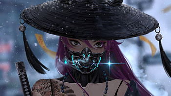 The Katana With Hat, fantasy, woman warrior HD wallpaper
