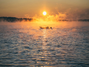 Nature, Sea, Fog, Boat HD wallpaper