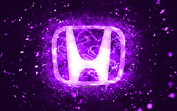 Honda violet logo, , violet neon lights, creative, violet abstract background, Honda logo, cars brands, Honda HD wallpaper