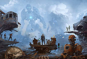 Man, robots, artwork HD wallpaper