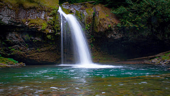 Iron Creek Falls, Washington, river, rocks, cascade, pond, trees HD wallpaper