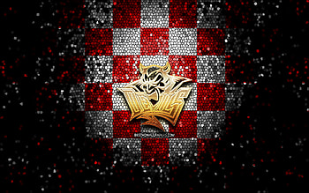 Cardiff Devils, glitter logo, Elite League, red white checkered background, hockey, english hockey team, Cardiff Devils logo, mosaic art HD wallpaper