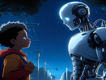 um ser humano e um robo se encarando, Sci Fi HD wallpaper