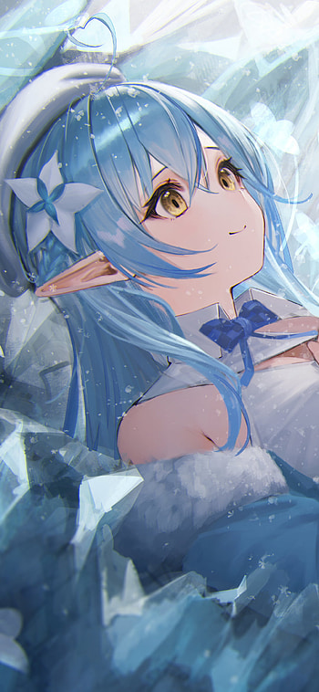Yukihana Lamy — Golden-Eyed Aqua Hair (hololive VTuber), yellow eyes, pointed ears, aqua hair, hololive, Anime, Virtual Youtuber HD phone wallpaper