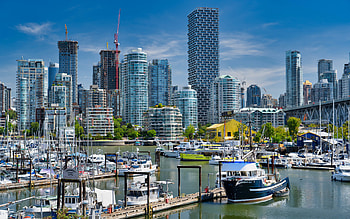 Vancouver, skyscrapers, modern buildings, bay, yachts, sailboats, Vancouver cityscape, Canada HD wallpaper