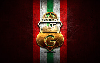 Guabira FC, golden logo, Bolivian Primera Division, red metal background, football, Venezuelan football club, Club Deportivo Guabira logo, soccer, Venezuelan Primera Division, Club Deportivo Guabira HD wallpaper