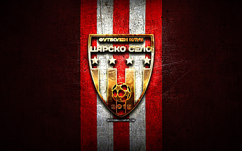Tsarsko Selo FC, golden logo, Parva liga, red metal background, football, bulgarian football club, Tsarsko Selo logo, soccer, FC Tsarsko Selo Sofia HD wallpaper