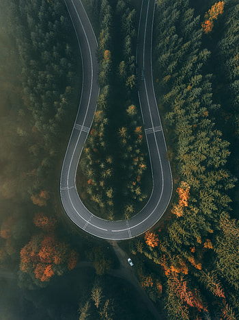 Curve, road, highway, aerial view, nature HD phone wallpaper
