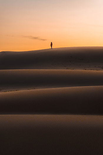 Nature, Sunset, Sand, Desert, Silhouette, Hills HD phone wallpaper