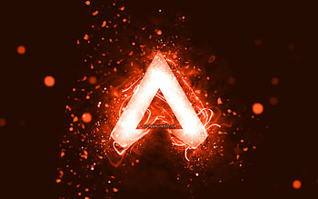 Apex Legends orange logo, , orange neon lights, creative, orange abstract background, Apex Legends logo, games brands, Apex Legends HD wallpaper