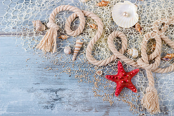 Happy Summer!, blue, starfish, summer, shell, wood, red, card HD wallpaper