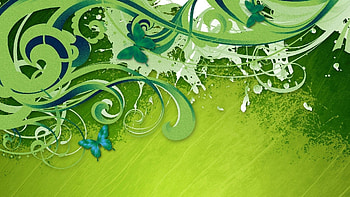 Abstract, Butterflies, Paint, Stripes, Streaks, Curls, Green Background HD wallpaper