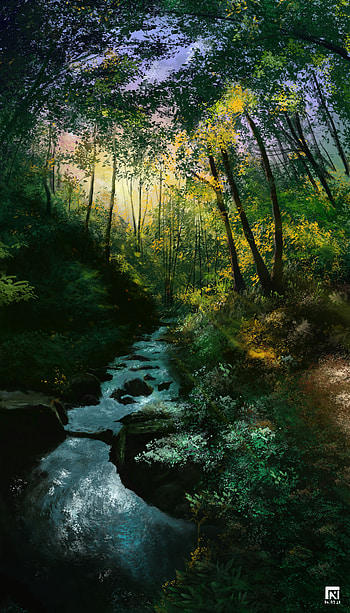 Rivers, Trees, Art, Forest, Creek, Brook HD phone wallpaper