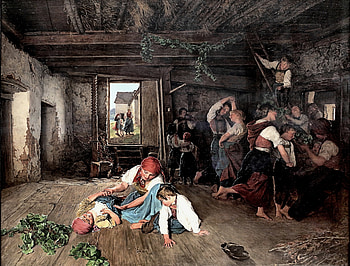 Party time, dance, children, art, paintng, pictura, ferdinand georg waldmuler, art people HD wallpaper