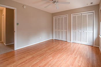 Bright empty room with hardwood floors and closet space, ideal for various design choices. HD wallpaper