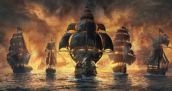 Skull and Bones, sea, golden, ship, black, pirate, ubisoft, fantasy, game, luminos, water, fire HD wallpaper