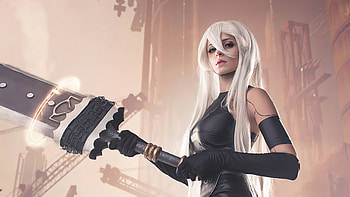 Nier Automata Cosplay Girl With Big Sword , nier-automata, games, artist, artwork, digital-art, cosplay HD wallpaper